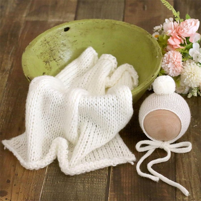 Camel Baby Photography Outfit Set With Hat Wrap Basket Rug Newborn Photoshoot Props - Image 4